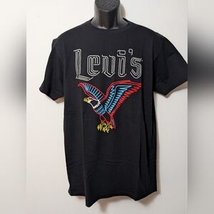 Men's Levis Black Spell Out Graphic T Shirt Size Large Cotton Puff Print
